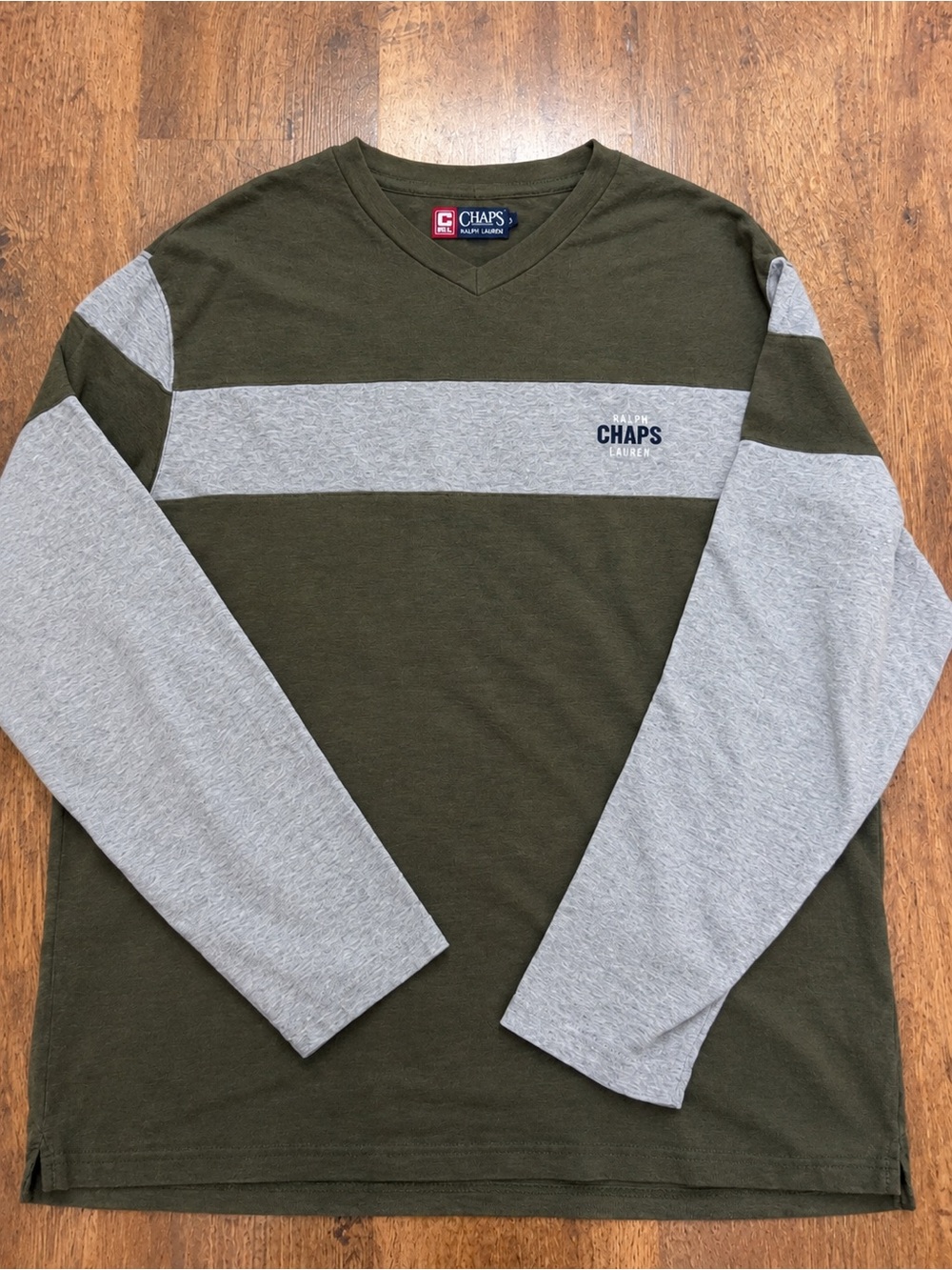 Chaps Ralph Lauren Mens Olive & Heather Gray Long-Sleeve V-Neck Cotton Shirt
